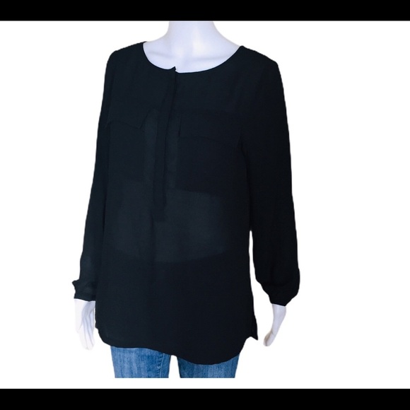 JOE FRESH Blouse/Top With Long Sleeves & Front Pocket Detail Black Size Small - Picture 6 of 8